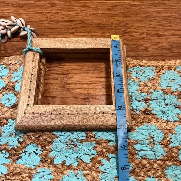 Twigs & Arrow Handmade Jute Hand Painted Oversized Boho Tote Bag w/ Wood Handle - Picture 8 of 10